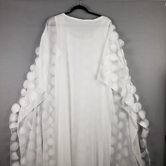 Applique Disc Chiffon Caftan Dress White Flowy Size 1X Fairy Resort Whimsical - Picture 9 of 10